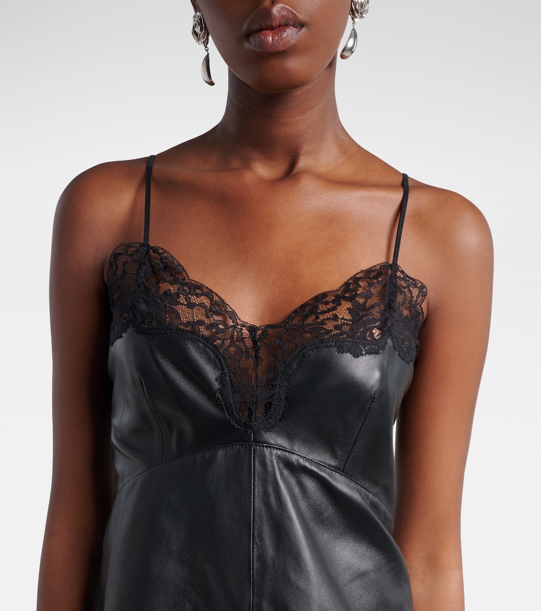 Lace-trimmed leather midi dress | Magda Butrym