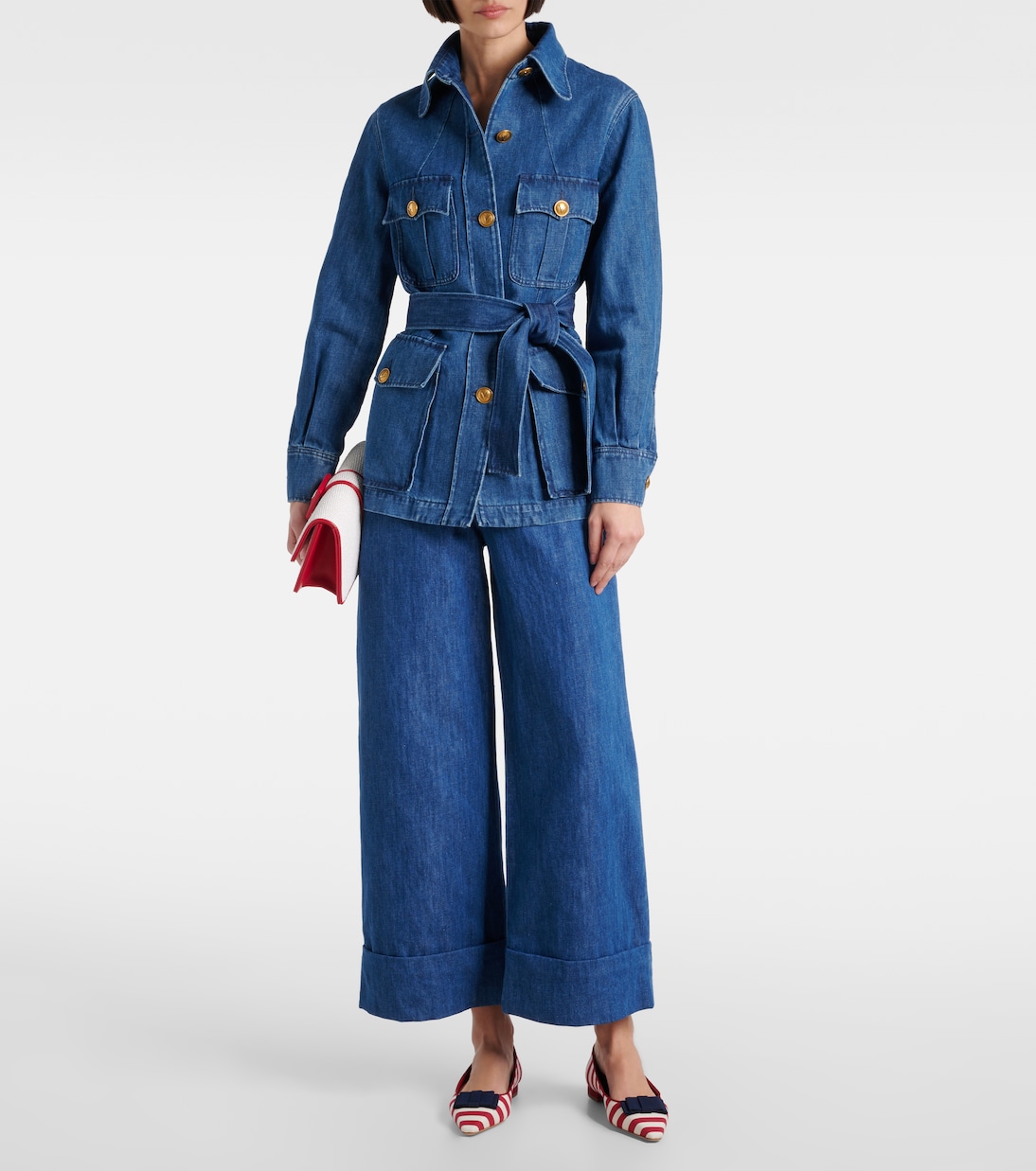 Reador bow-detail striped ballet flats | Manolo Blahnik