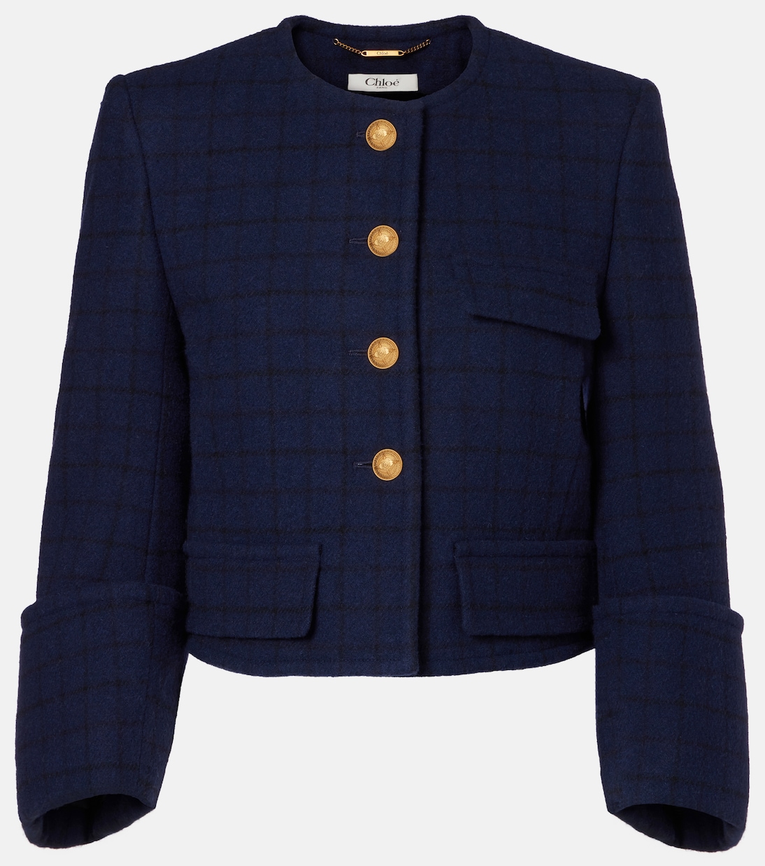 Checked cropped wool-blend jacket | Chloé