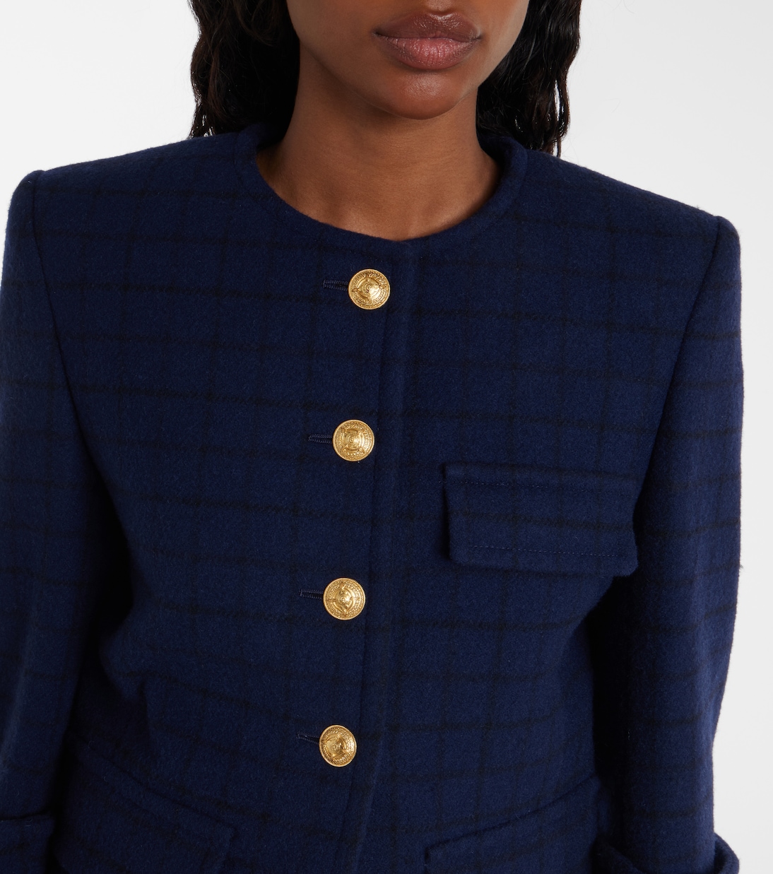 Checked cropped wool-blend jacket | Chloé