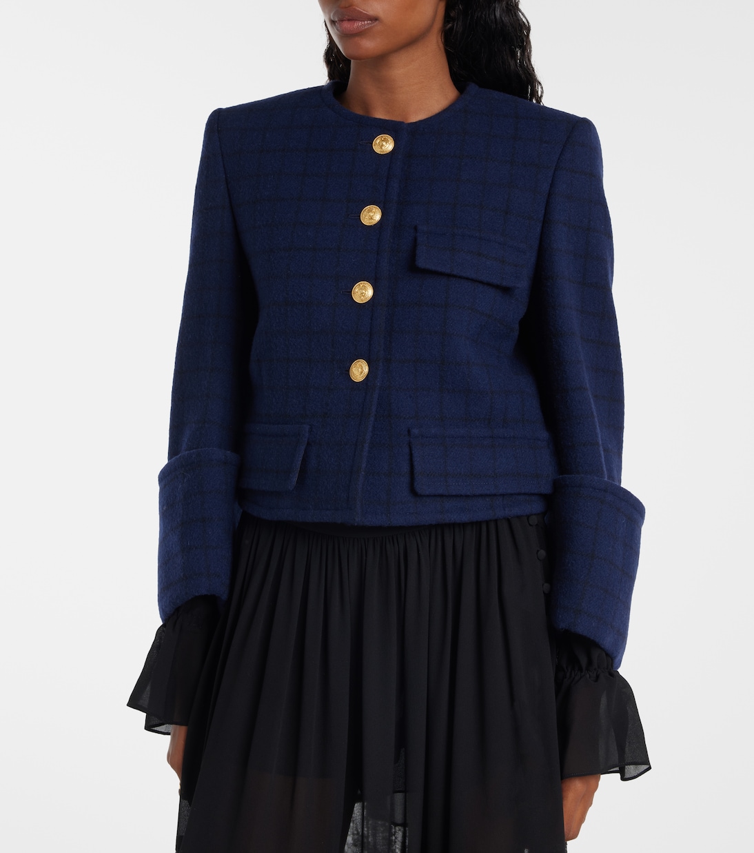 Checked cropped wool-blend jacket | Chloé
