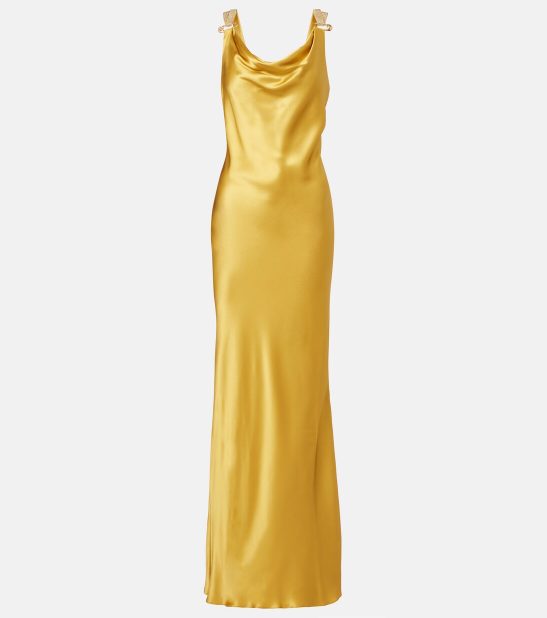 Safety Pin embellished silk satin gown | Versace