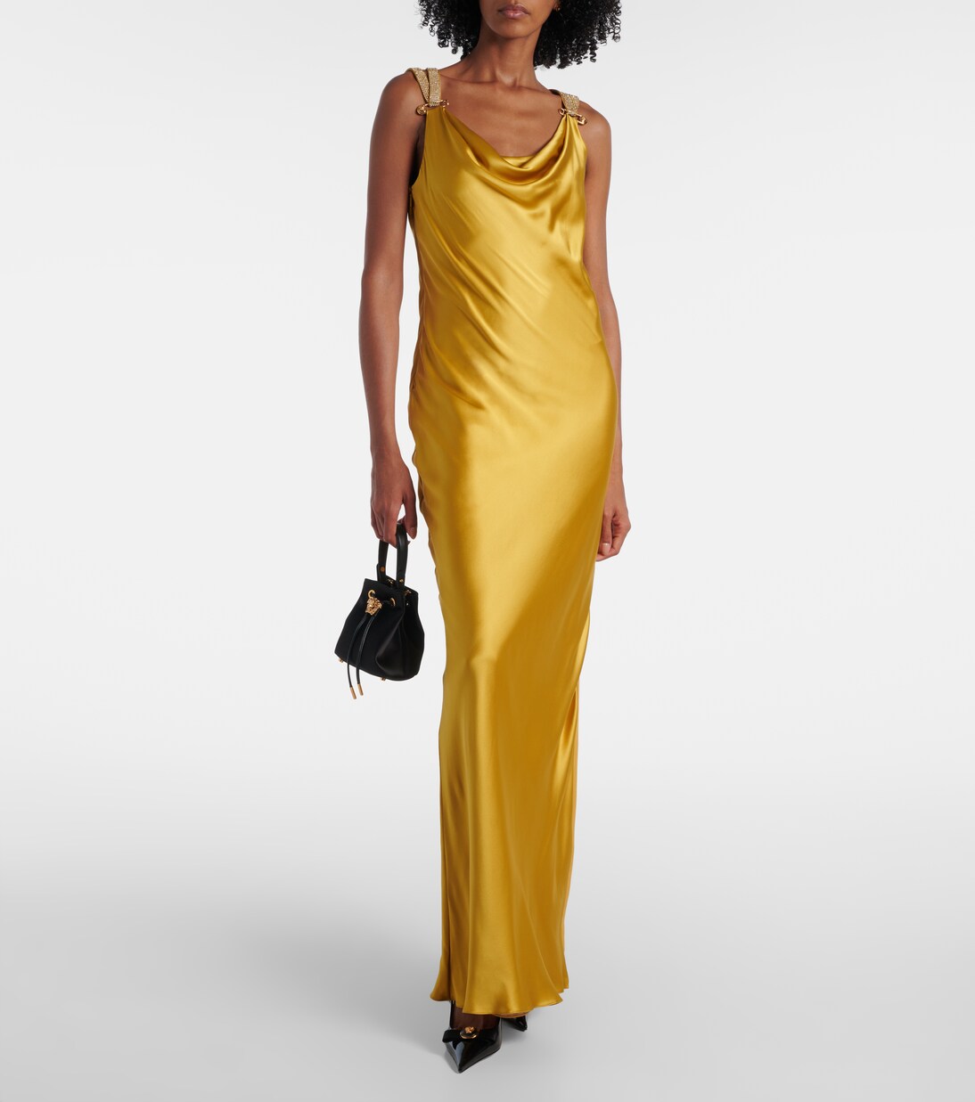 Safety Pin embellished silk satin gown | Versace