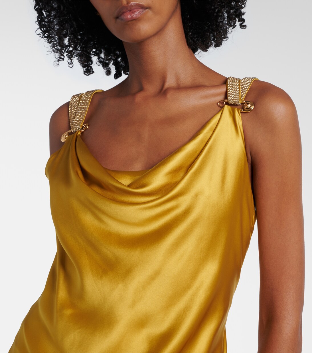 Safety Pin embellished silk satin gown | Versace