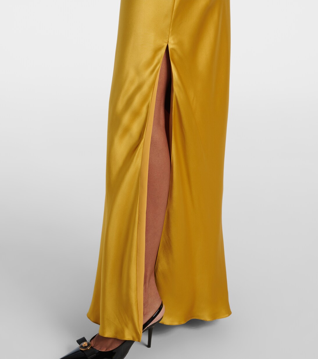 Safety Pin embellished silk satin gown | Versace