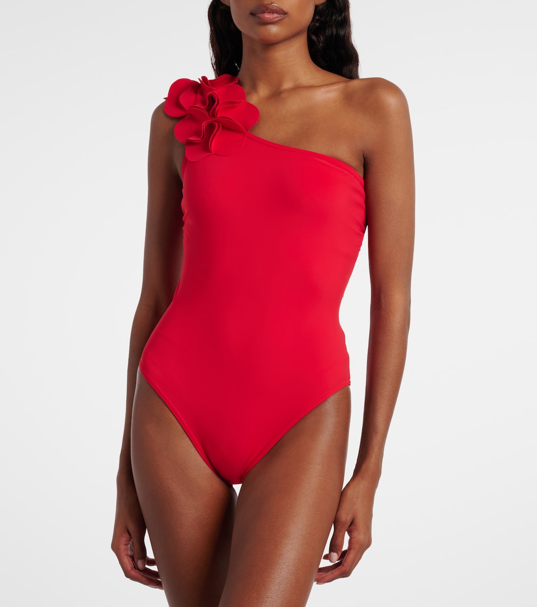 Tess floral-appliqué one-shoulder swimsuit | Karla Colletto