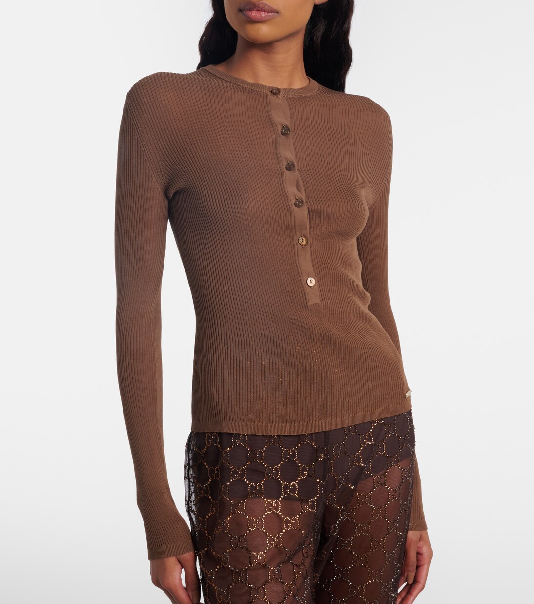 Ribbed-knit cotton Henley shirt | Gucci