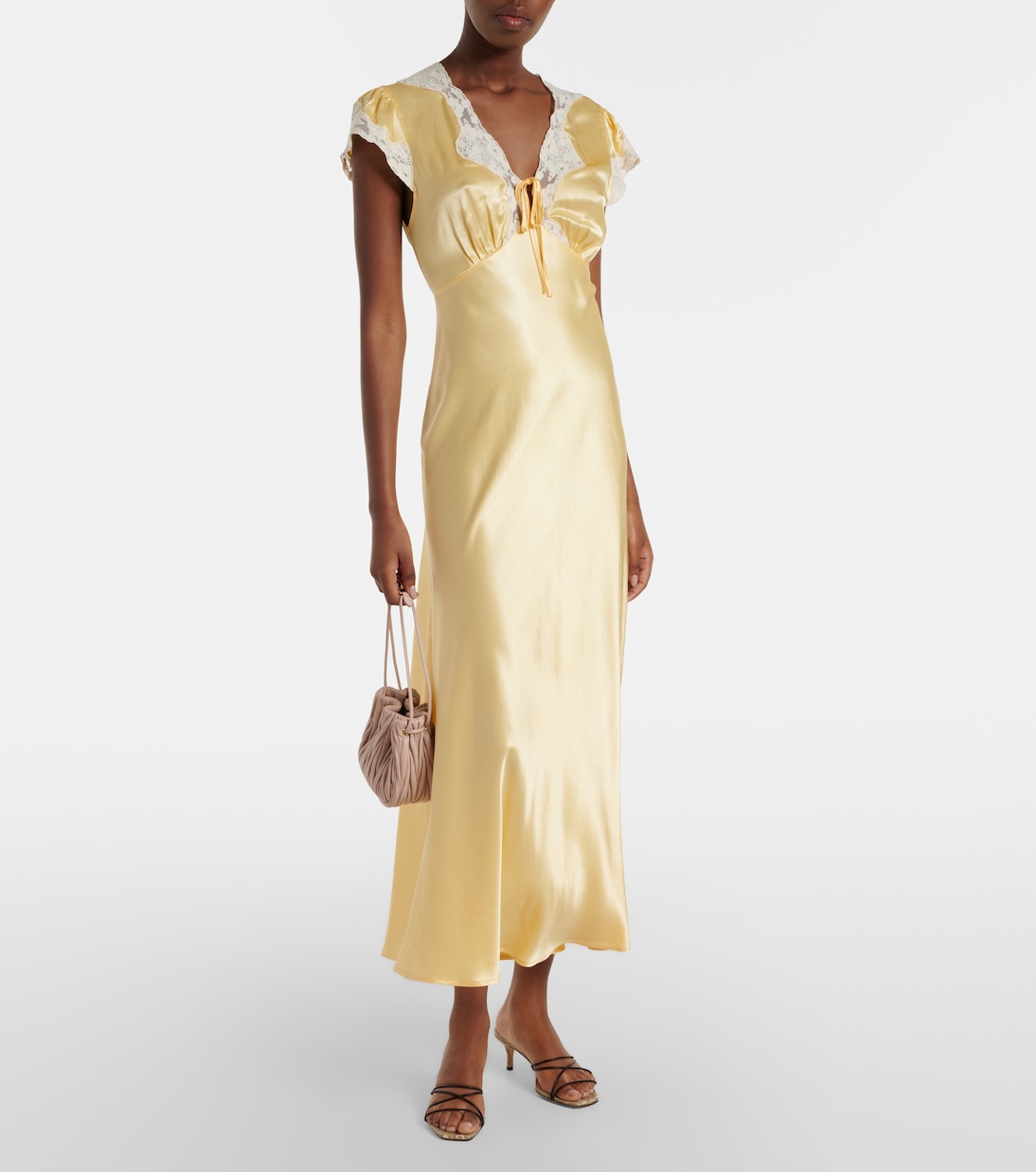 Vestido midi de satén con encaje | Rixo