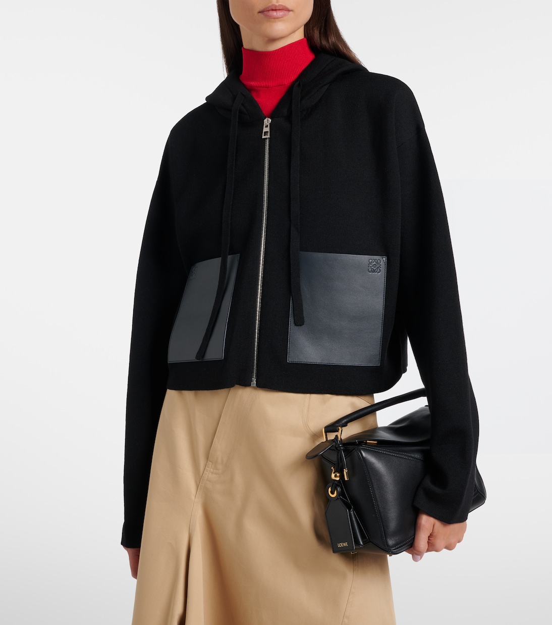 Kapuzenjacke Anagram aus Wolle mit Leder | Loewe