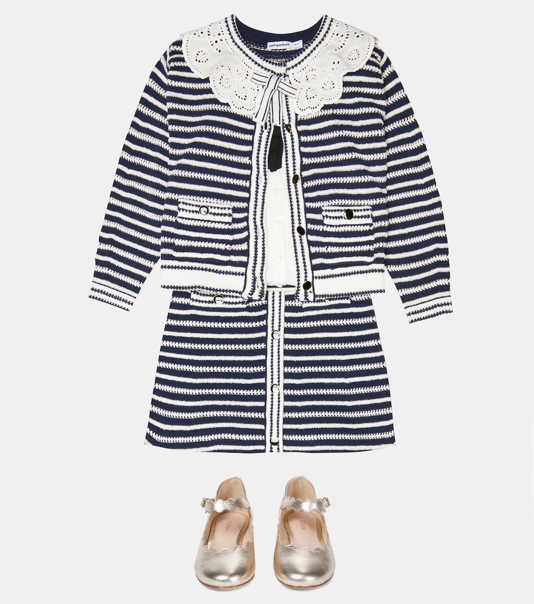 Broderie anglaise striped cardigan | Self-Portrait Kids