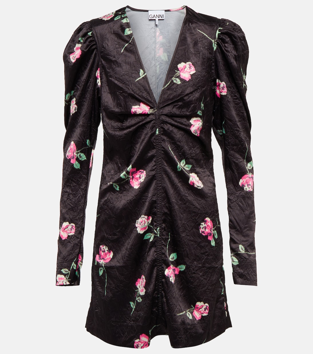 Robe en satin à fleurs | Ganni