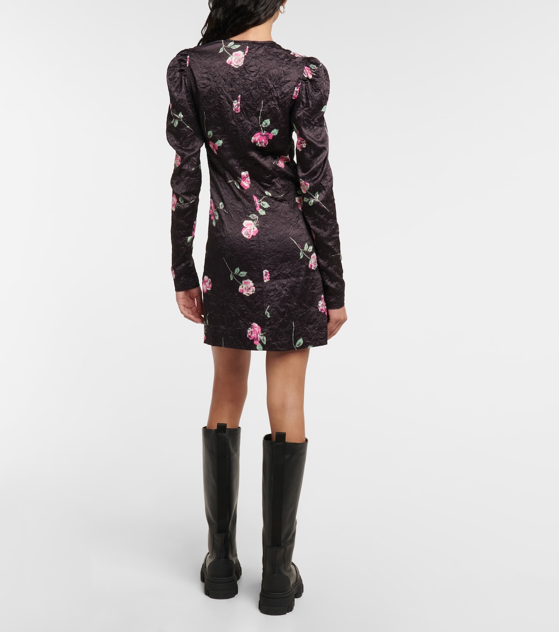 Robe en satin à fleurs | Ganni