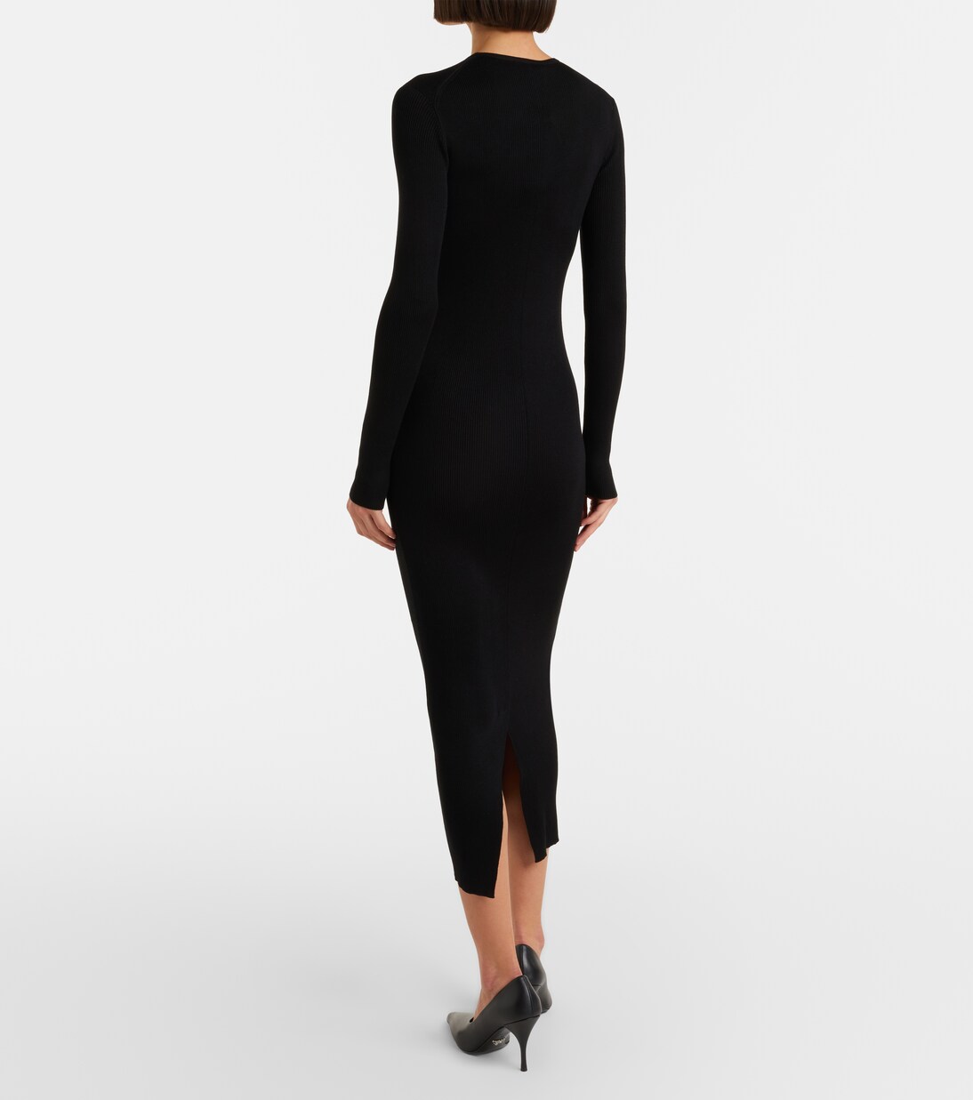 Logo ribbed-knit silk midi dress | Prada