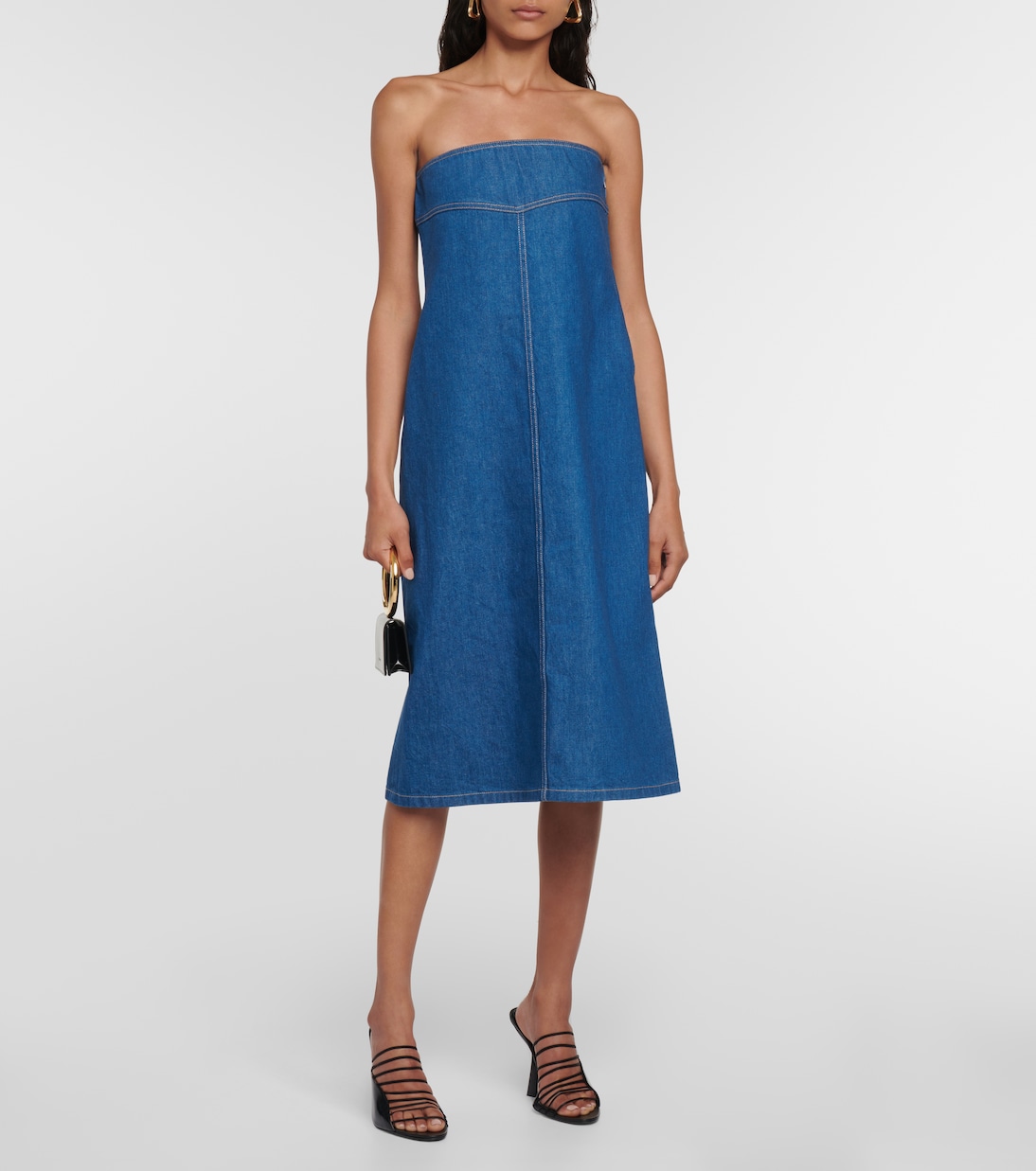 Abito midi in denim senza spalline | Ferragamo