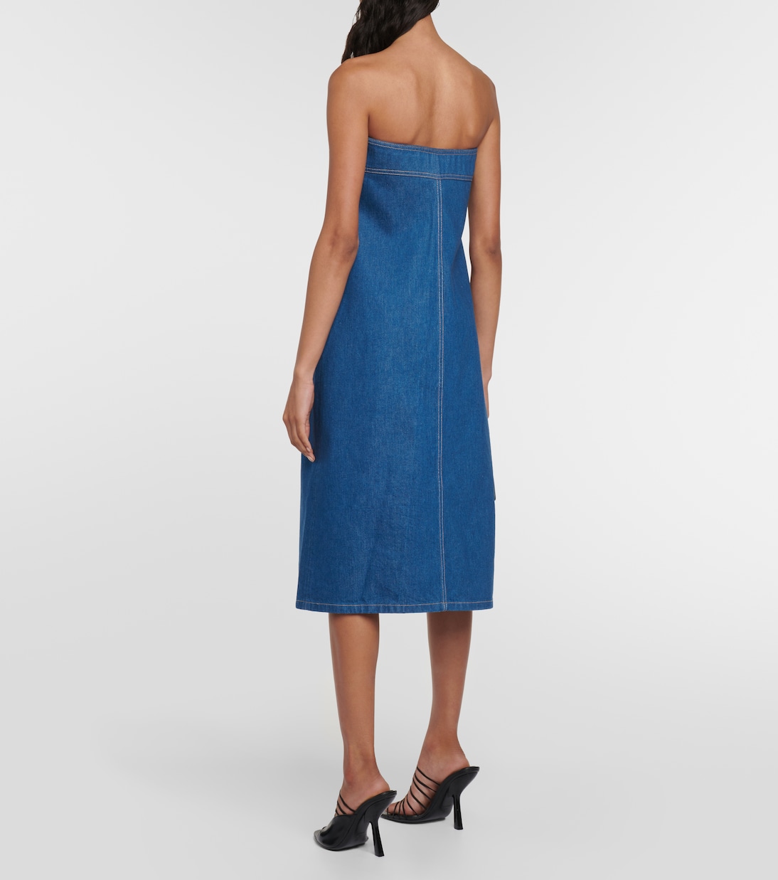 Abito midi in denim senza spalline | Ferragamo