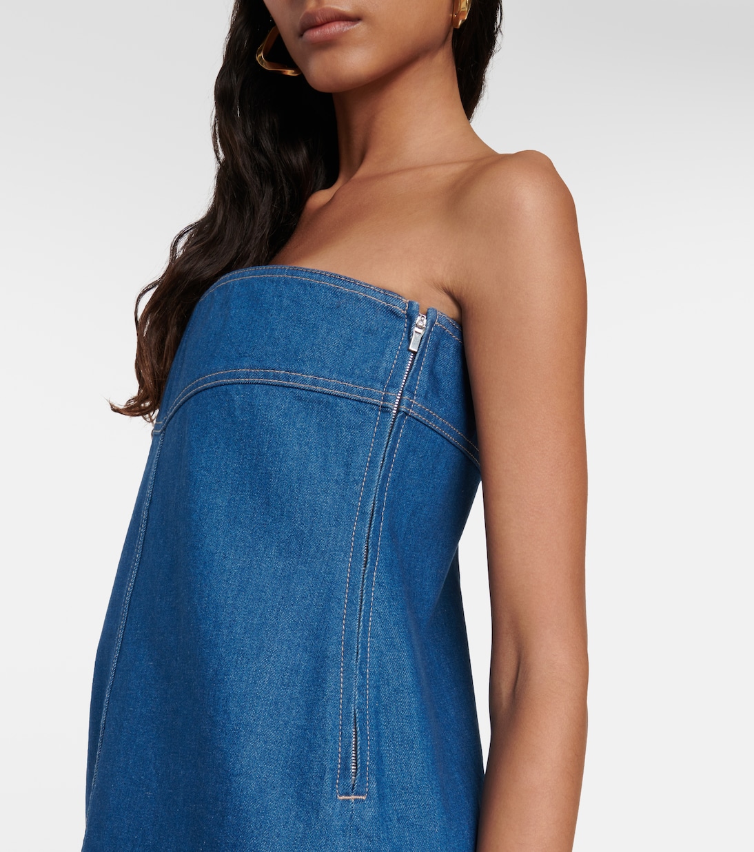 Abito midi in denim senza spalline | Ferragamo