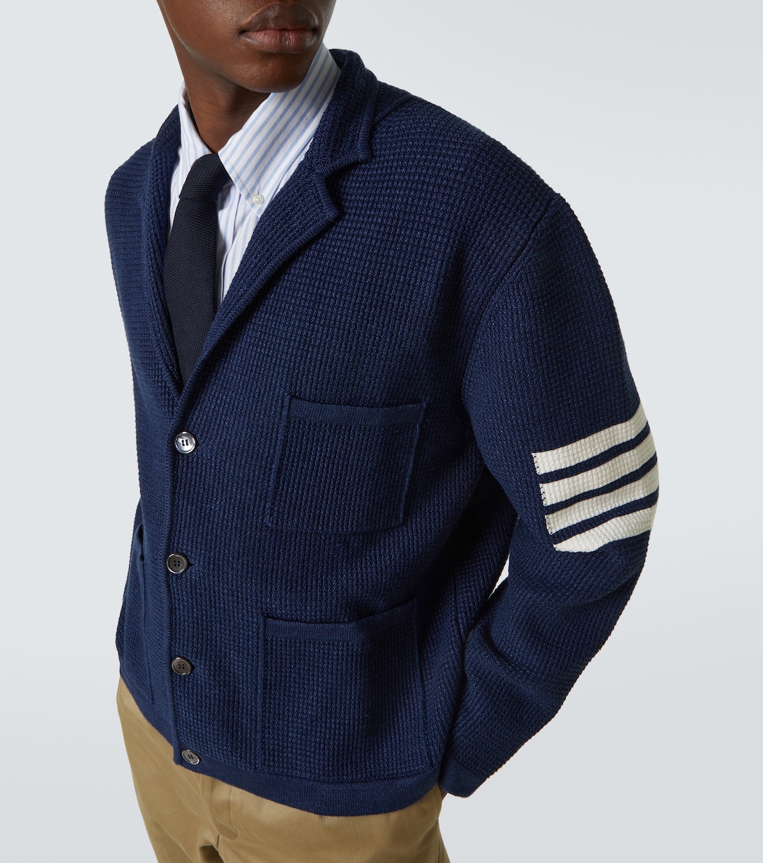 Cardigan 4-Bar en lin et coton mélangés | Thom Browne