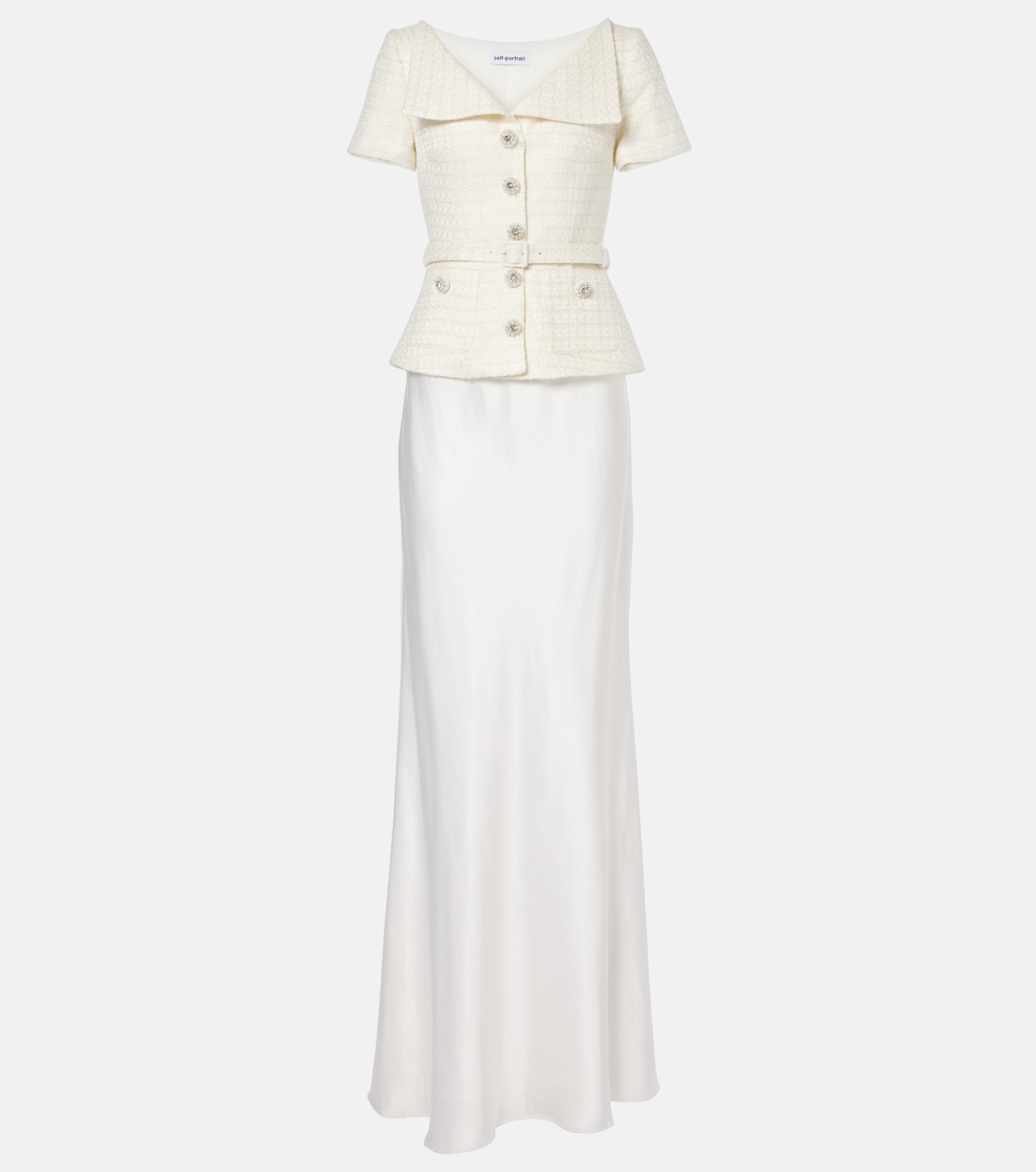 Bridal Maxikleid aus Satin und Bouclé | Self-Portrait