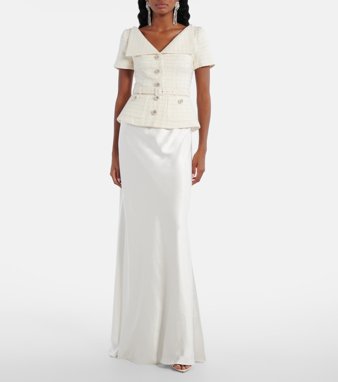 Bridal Maxikleid aus Satin und Bouclé | Self-Portrait