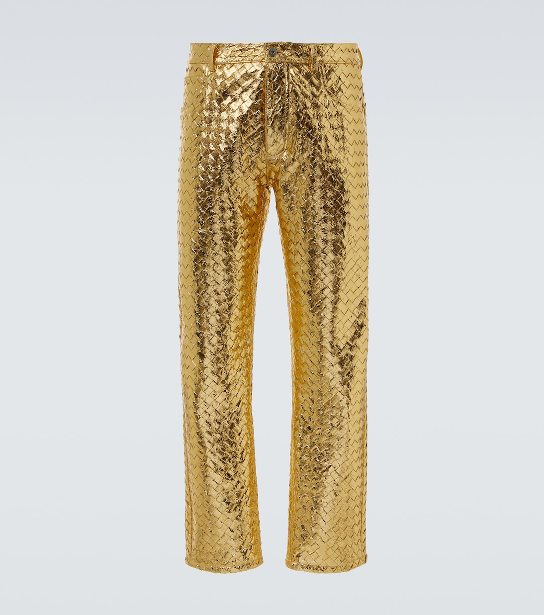 Intrecciato metallic leather straight pants | Bottega Veneta