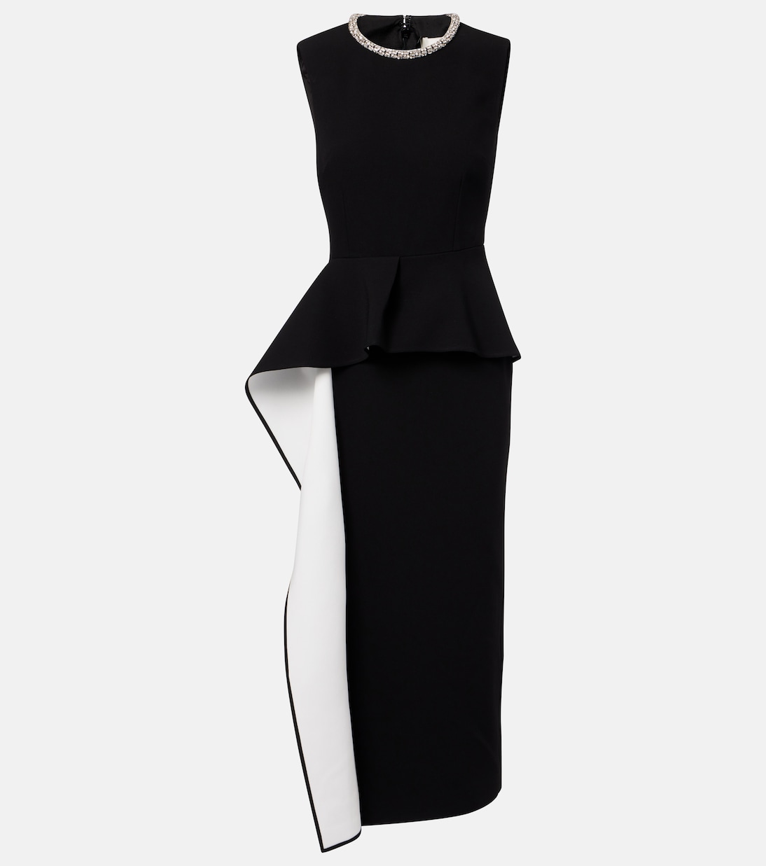 Embellished peplum satin crêpe midi dress | Roland Mouret