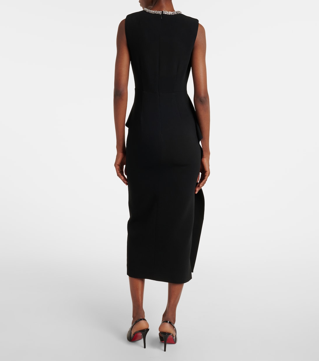 Embellished peplum satin crêpe midi dress | Roland Mouret
