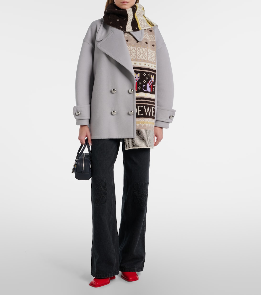 x Louis Wain Fair Isle wool-blend scarf | Loewe