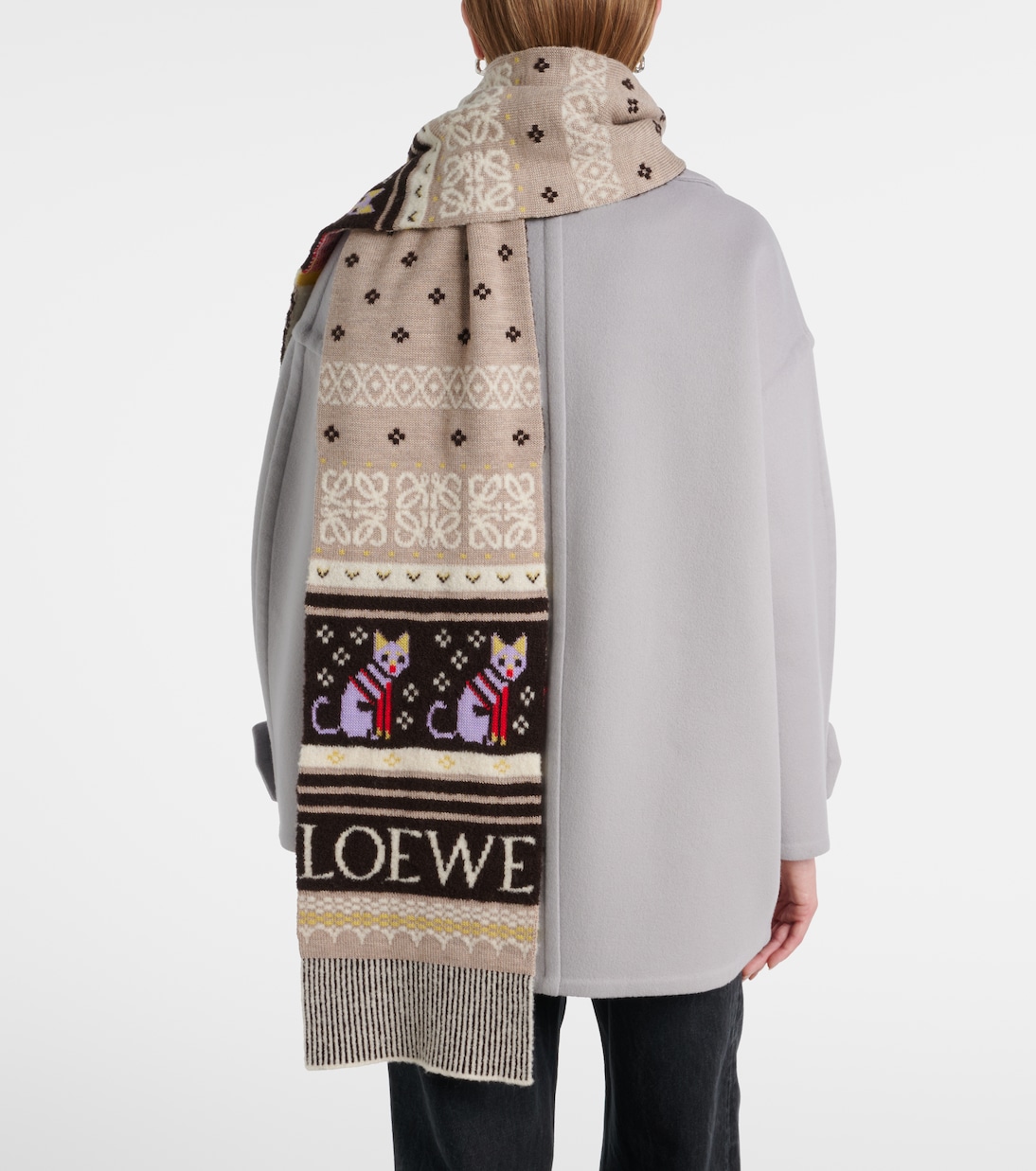 x Louis Wain Fair Isle wool-blend scarf | Loewe