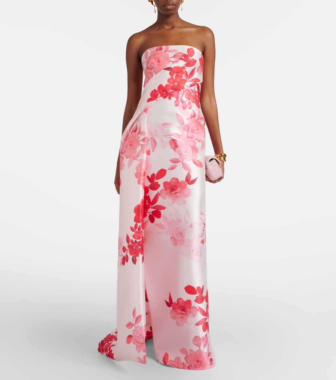 Robe longue en satin à fleurs | Monique Lhuillier