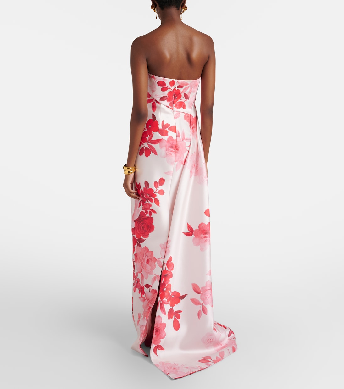 Robe longue en satin à fleurs | Monique Lhuillier