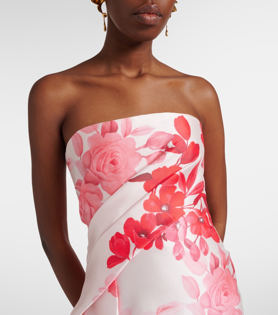 Robe longue en satin à fleurs | Monique Lhuillier
