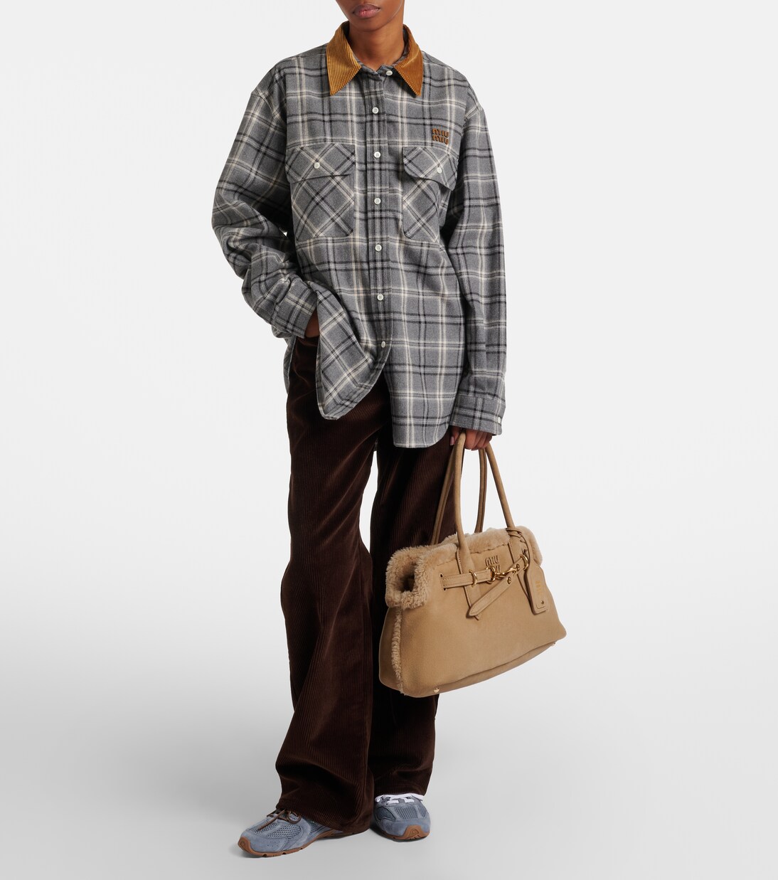 Tote Bag Adventure aus Veloursleder mit Shearling | Miu Miu