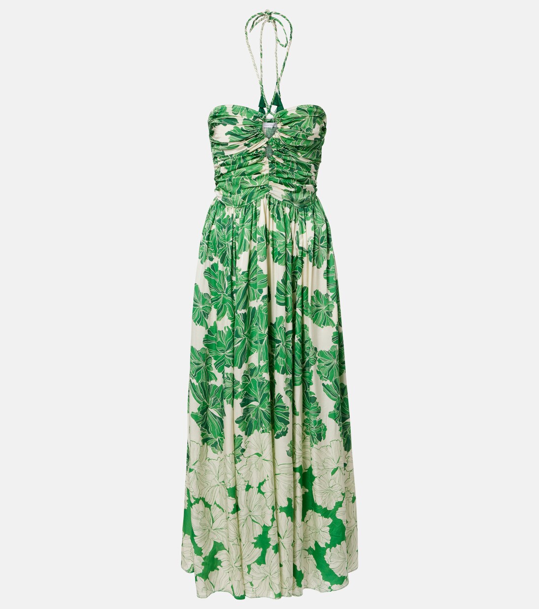 Avril floral halterneck satin maxi dress | Poupette St Barth