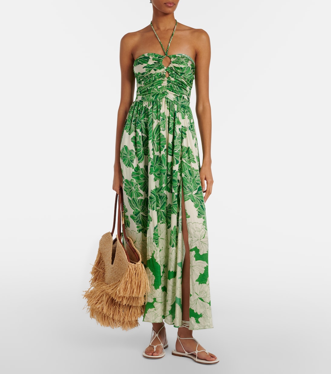 Avril floral halterneck satin maxi dress | Poupette St Barth