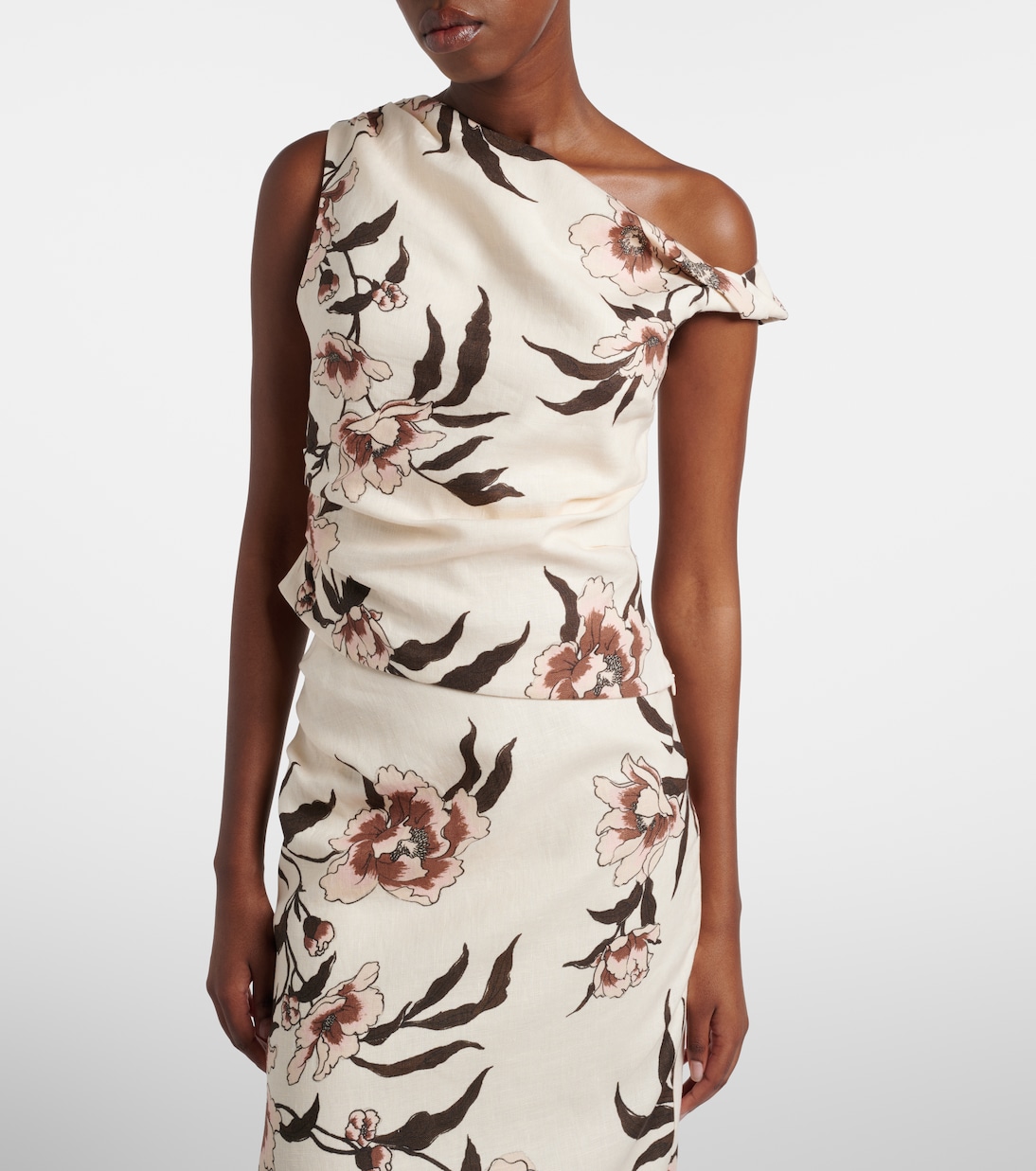 Floral asymmetric linen top | SIR