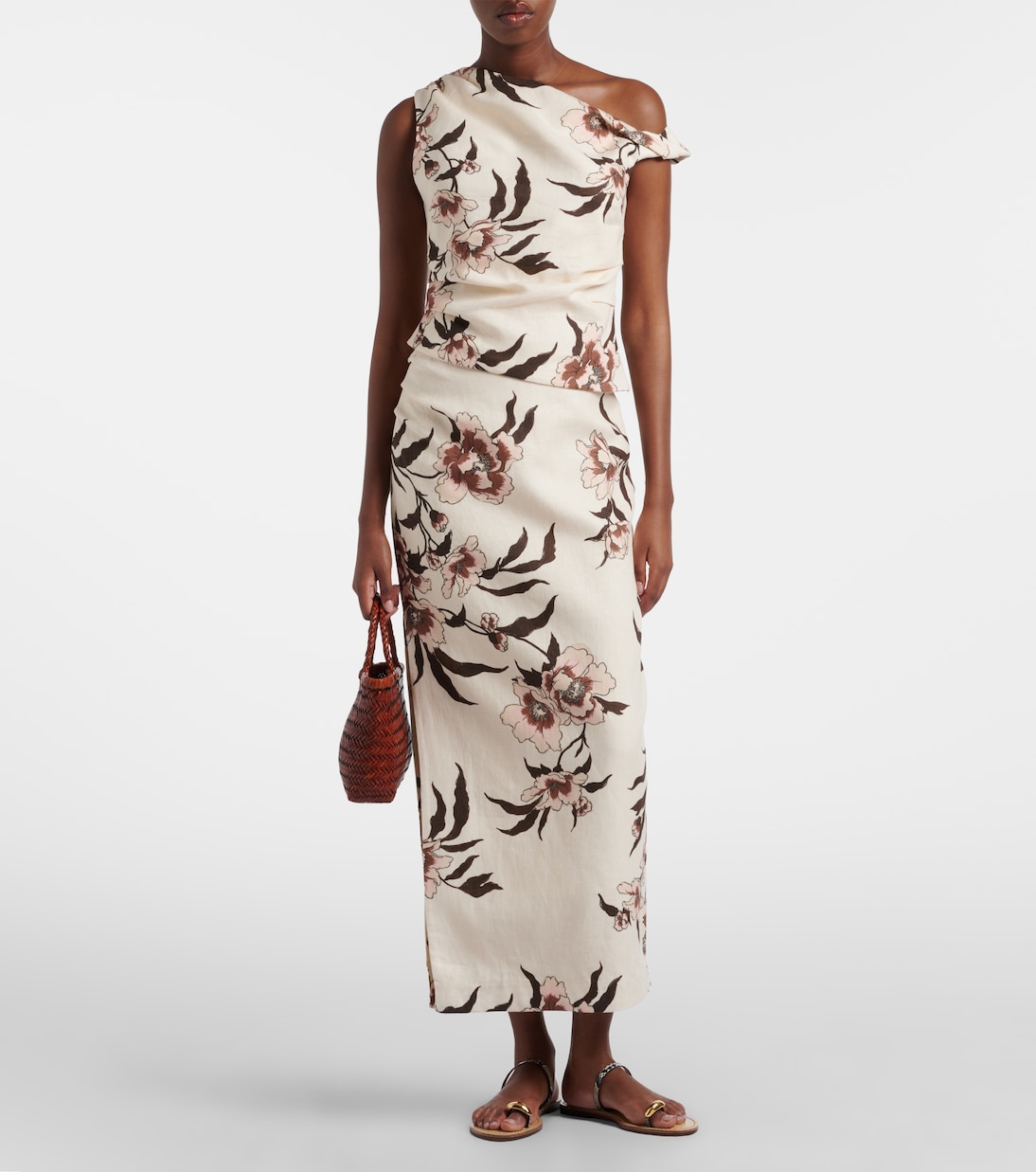 Floral asymmetric linen top | SIR
