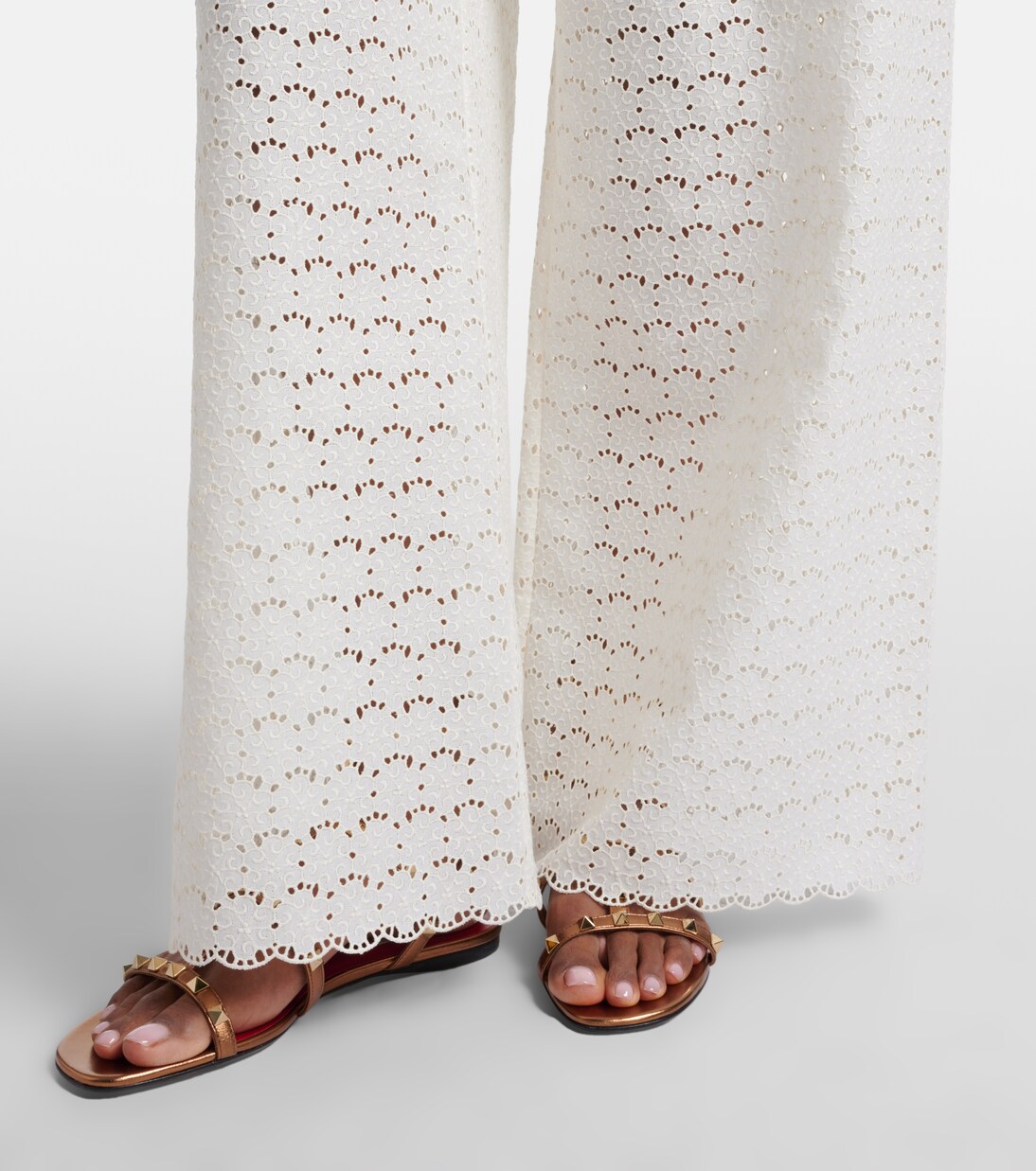 Broderie anglaise cotton wide-leg pants | Valentino