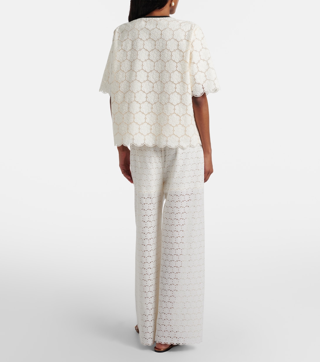 Broderie anglaise cotton wide-leg pants | Valentino