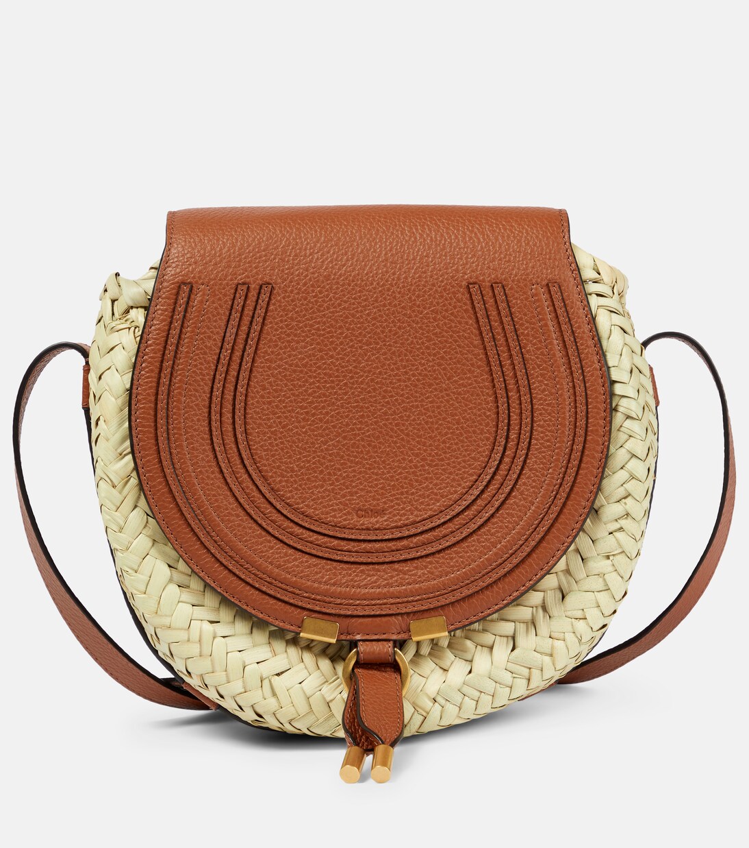 Marcie leather-trimmed raffia shoulder bag | Chloé