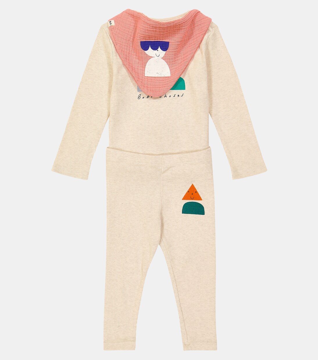 Baby Funny Friends cotton-blend bodysuit, leggings, and scarves set | Bobo Choses
