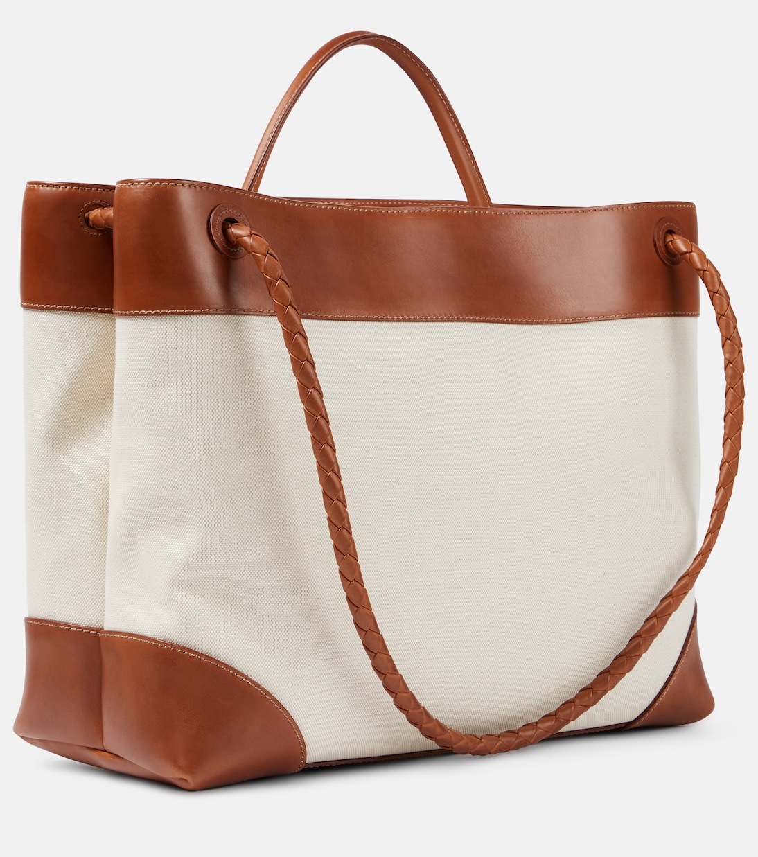Andiamo Large leather-trimmed canvas tote bag | Bottega Veneta
