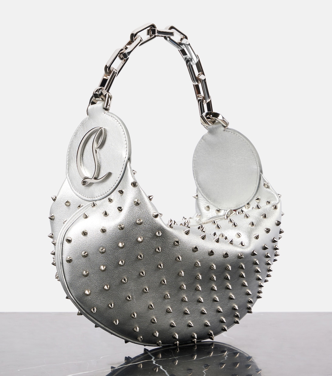 Le 54 spiked metallic leather shoulder bag | Christian Louboutin