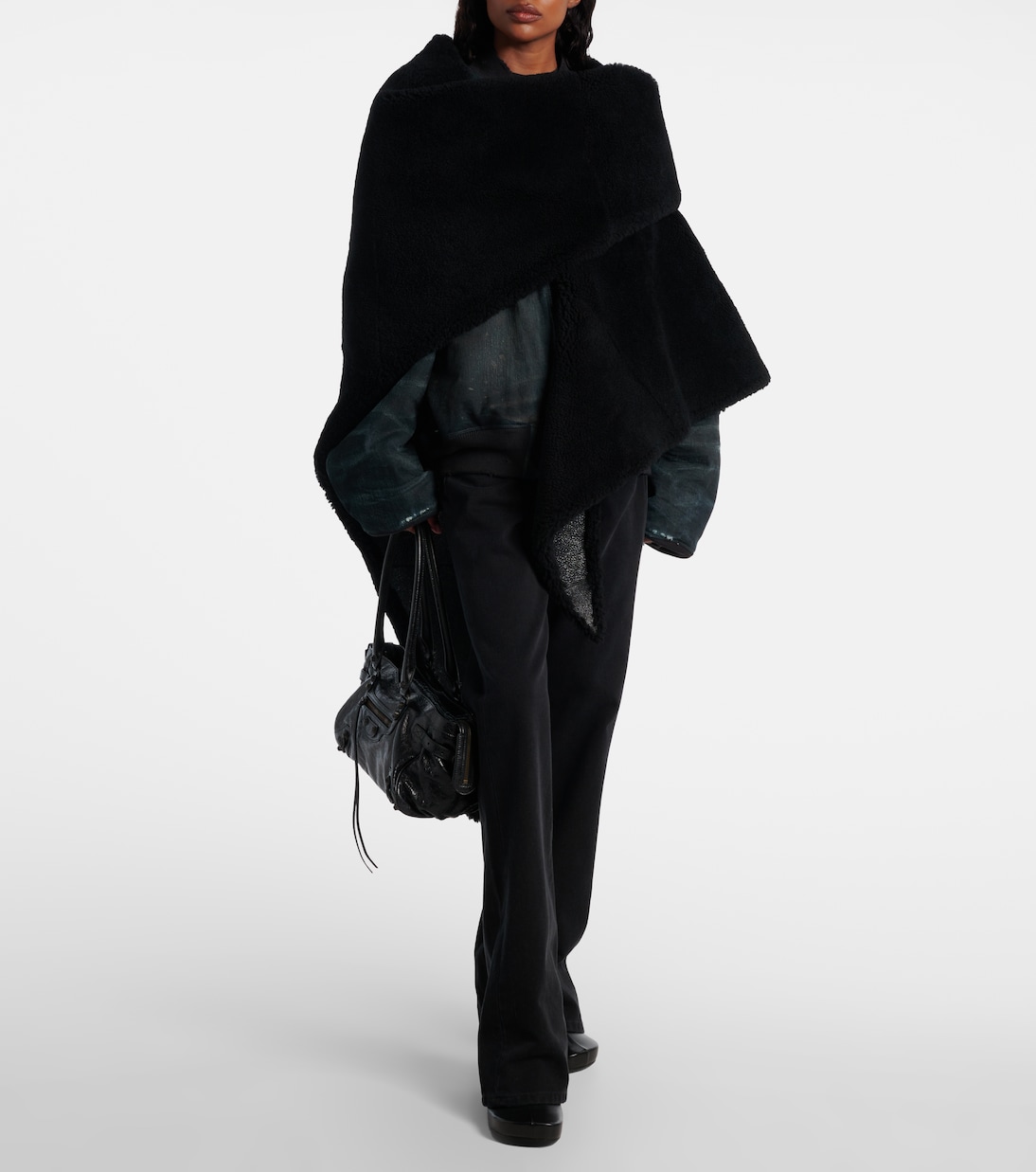 Schal aus Leder mit Shearling | Balenciaga