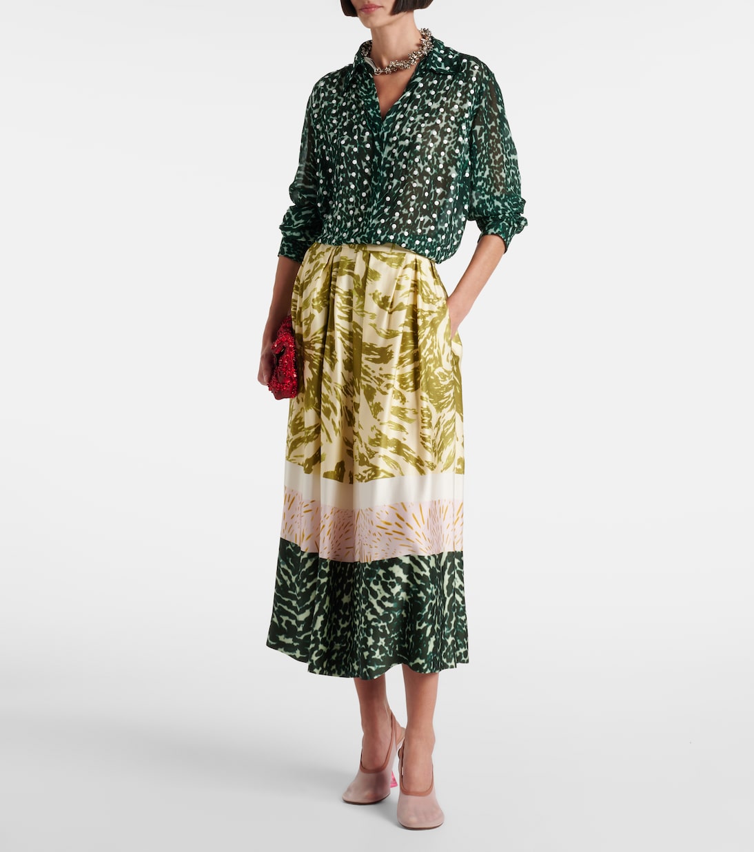 Bedruckter Midirock aus Satin | Dries Van Noten