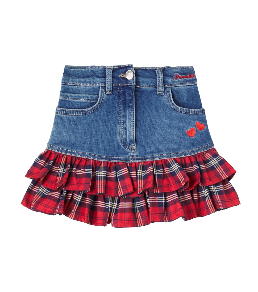 Tartan cotton-blend denim skirt | Monnalisa