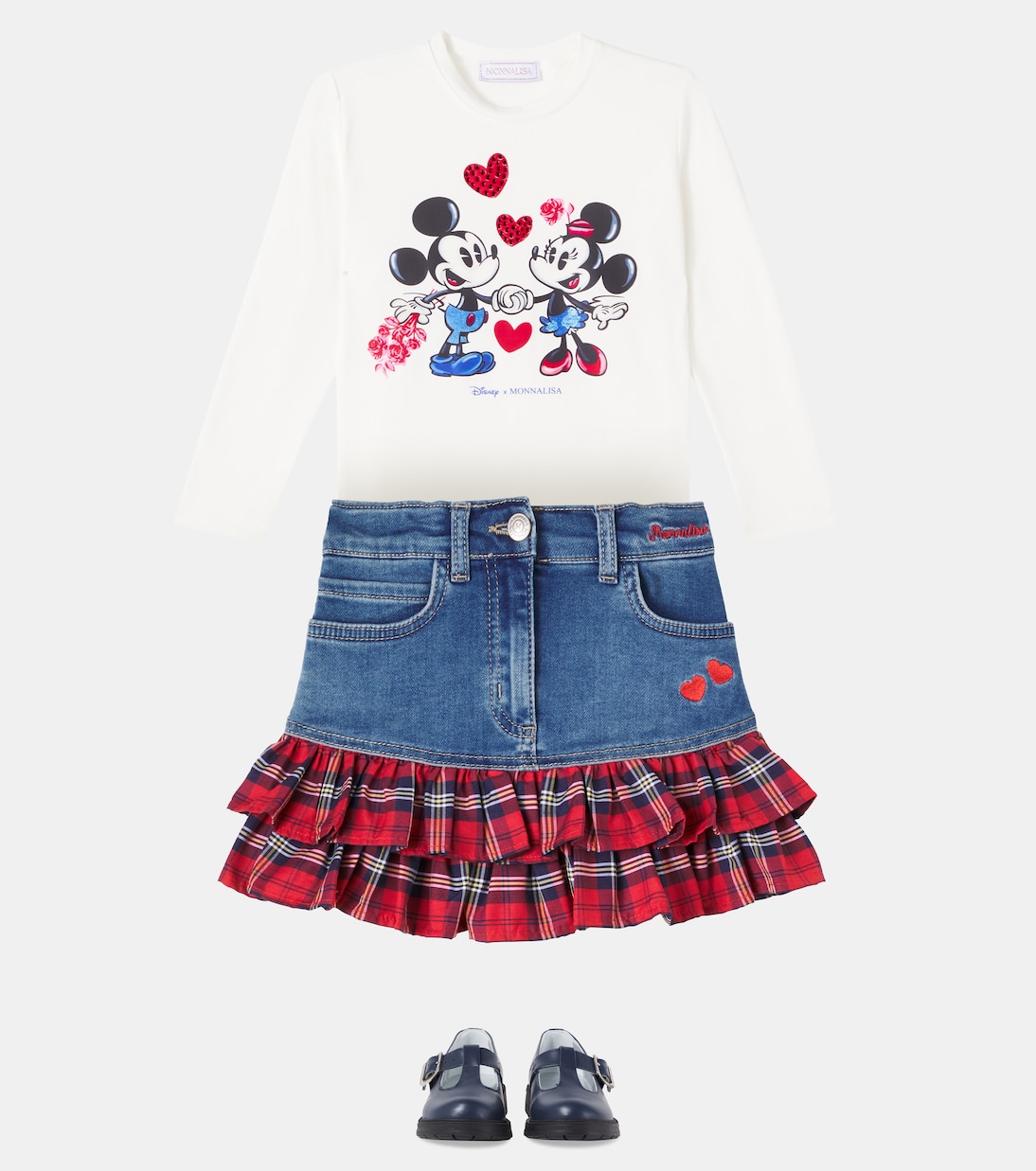 Tartan cotton-blend denim skirt | Monnalisa