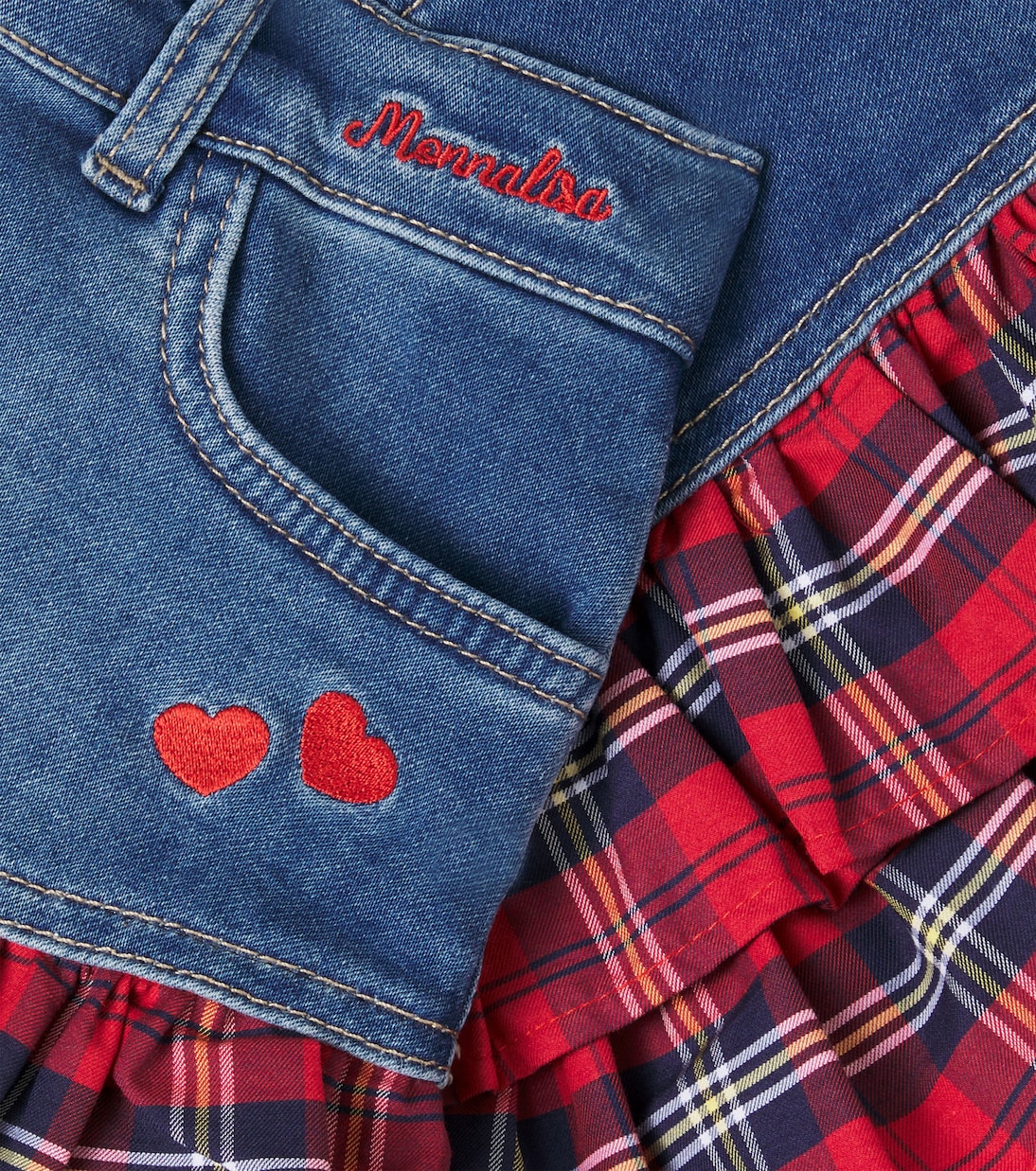 Tartan cotton-blend denim skirt | Monnalisa