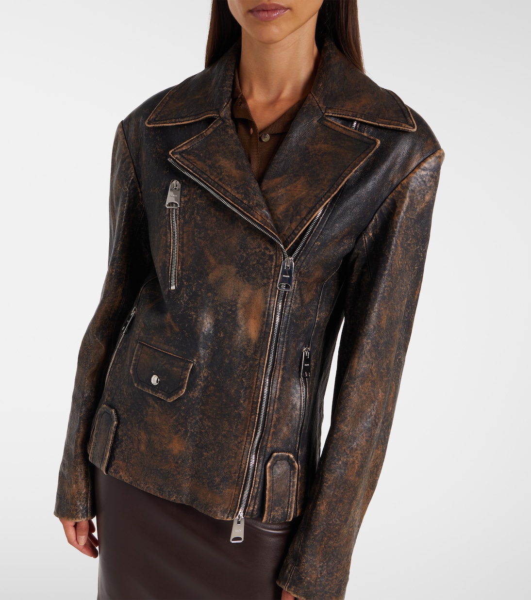 Catalina distressed leather biker jacket | Khaite