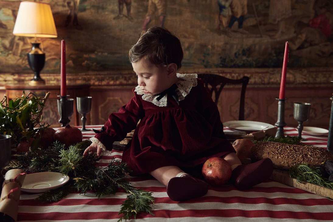 Bebé - set de vestido de terciopelo de algodón y braga | La Coqueta