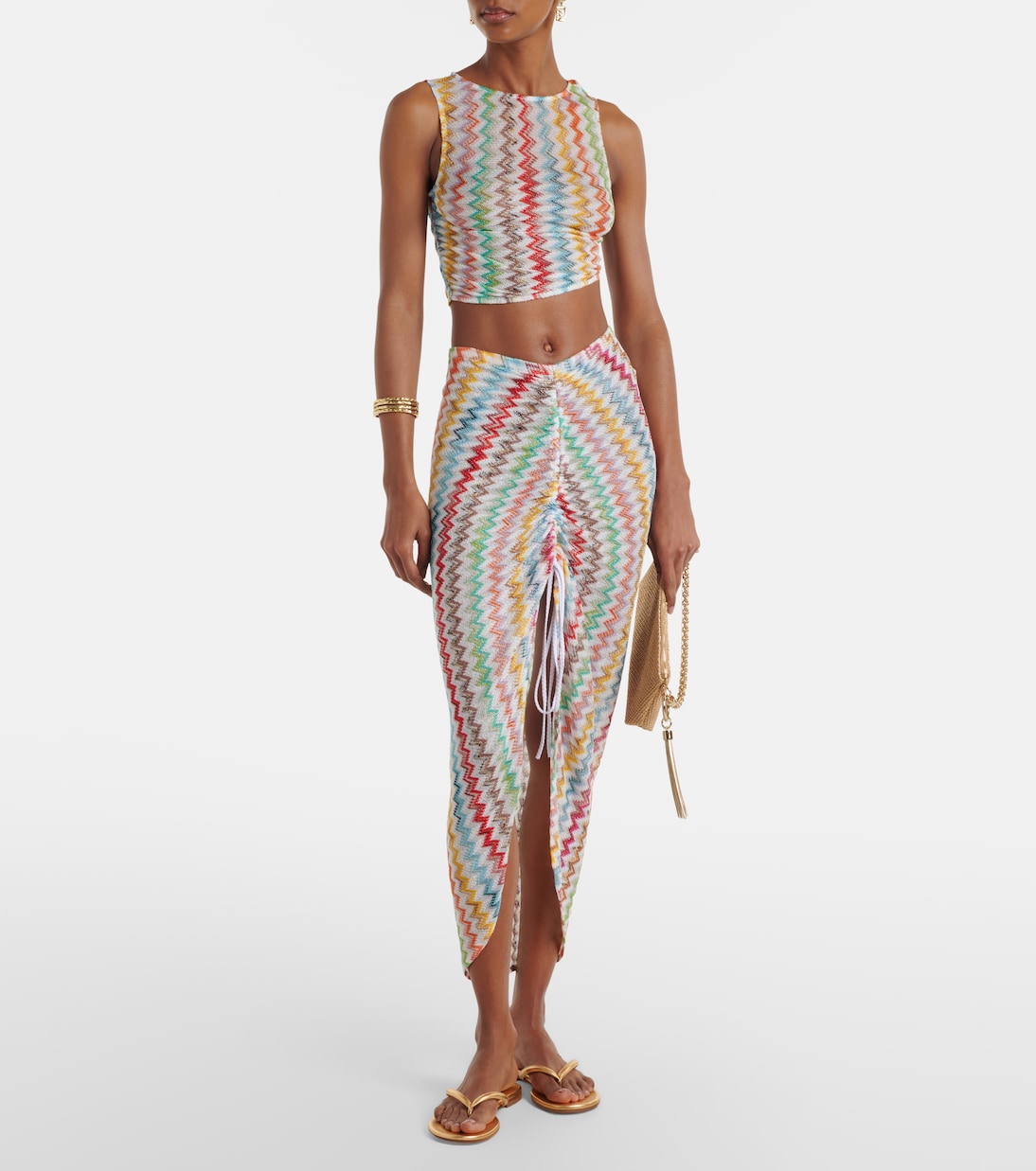 Zigzag ruched lamé crop top | Missoni